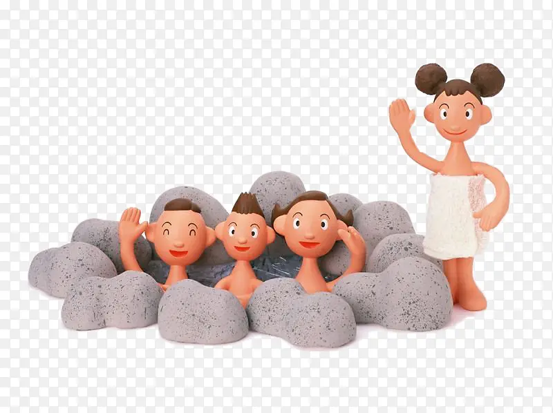 一家人泡温泉打招呼免扣素材