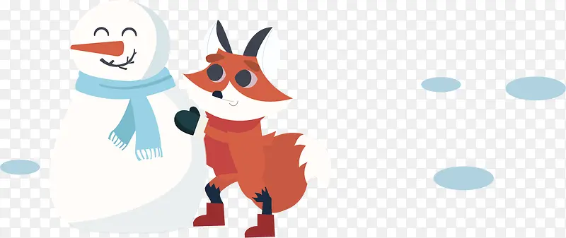 冬天圣诞节雪人和狐狸