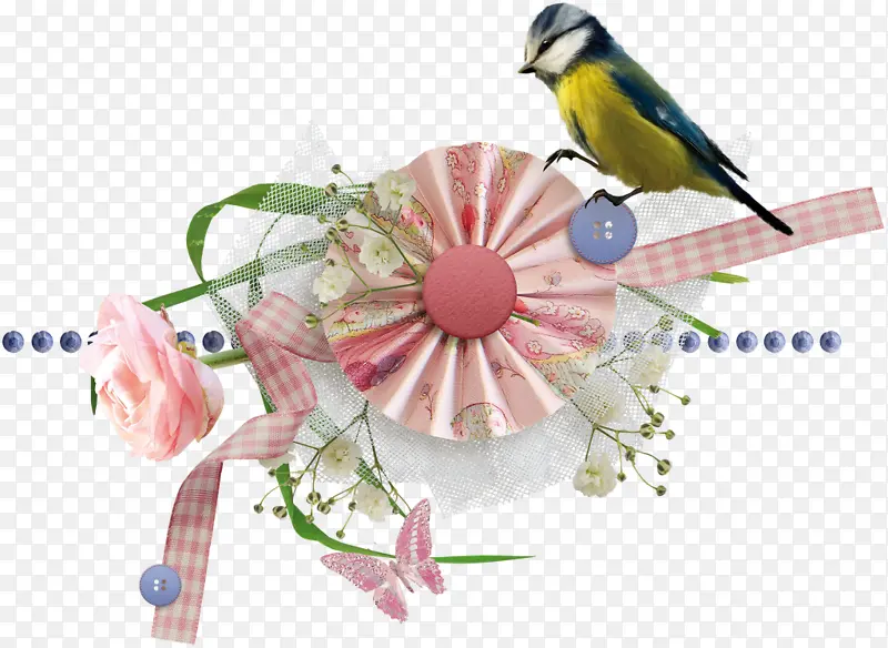 手工制作花朵布艺装饰鸟类