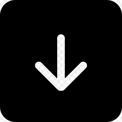 向下箭头符号在黑色方形按钮图标