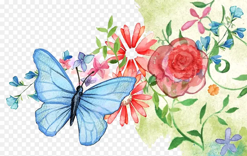 蝴蝶旁的花朵图案