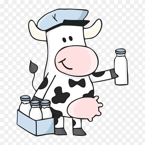 卡通奶牛拿着牛奶瓶