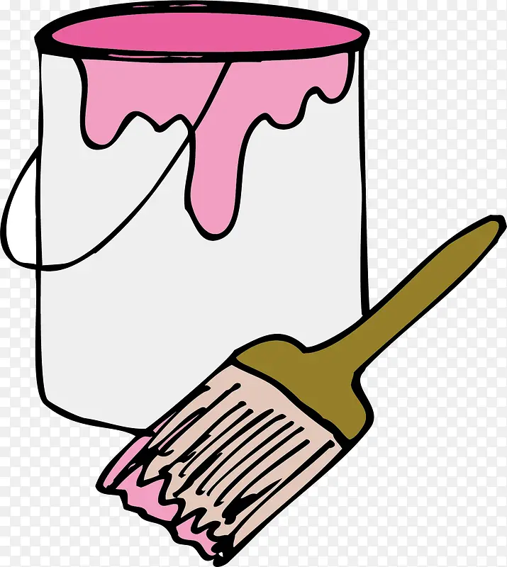 卡通粉色油漆桶刷子矢量
