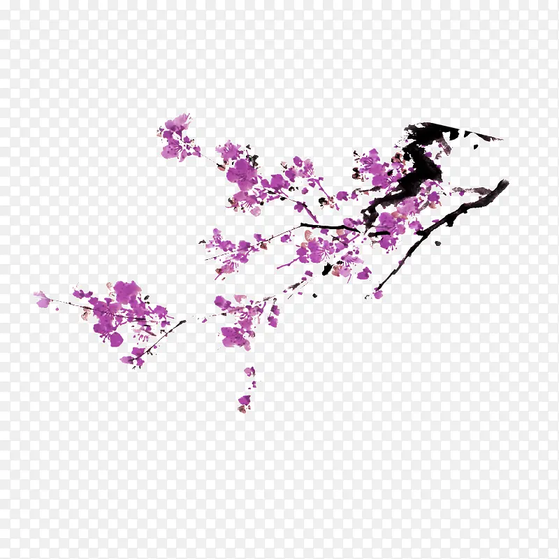 紫色桃花水墨风装饰图案