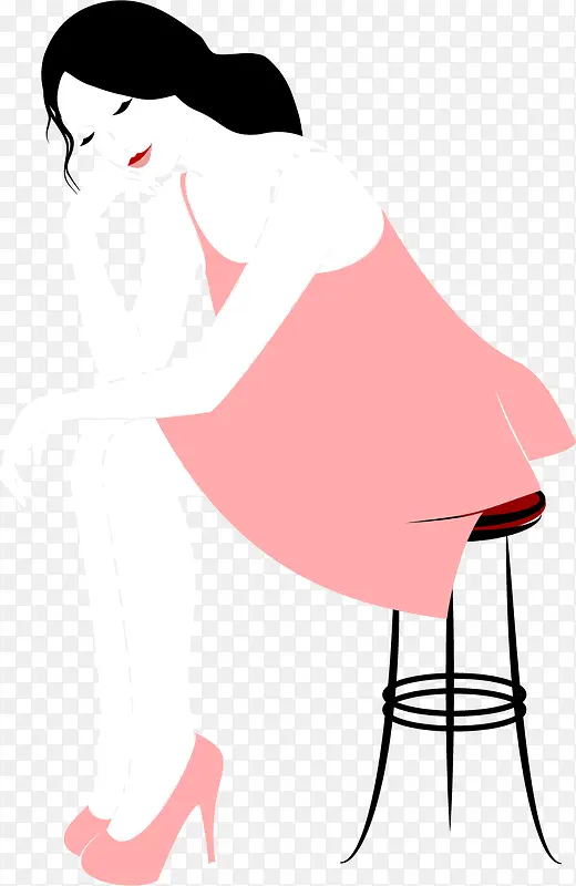 矢量手绘凳子上的美女