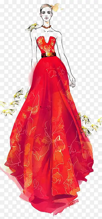时尚红裙