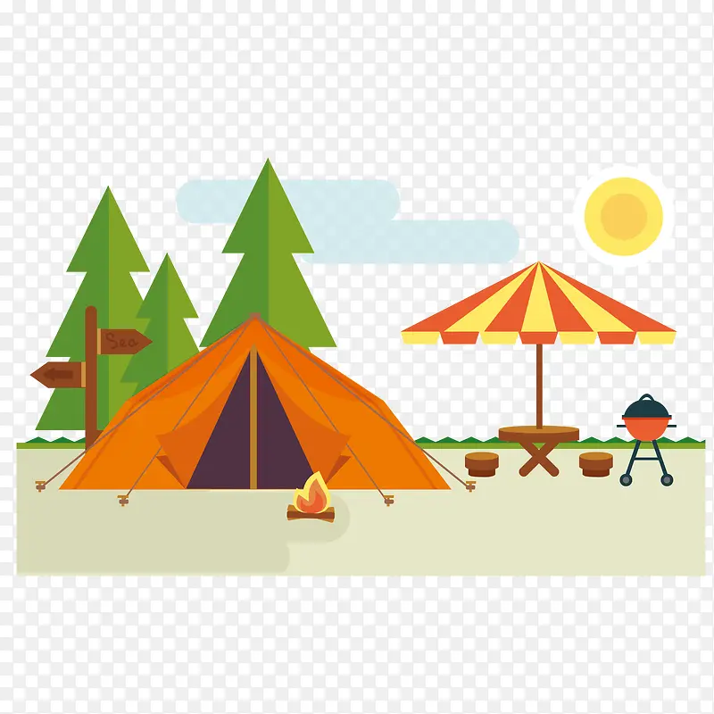 矢量帐篷和树