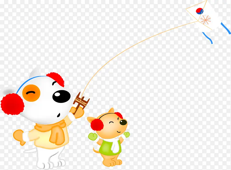 卡通手绘放风筝的小狗