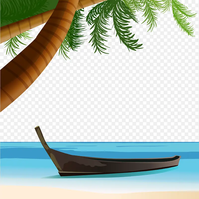 矢量图沙滩椰树小船