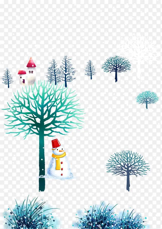 卡通小树和雪人