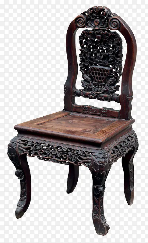 中式复杂镂空雕花黑檀木椅