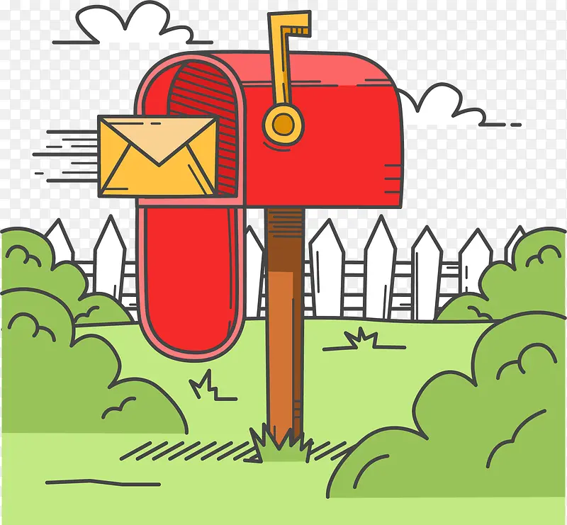 草地上的红色邮筒