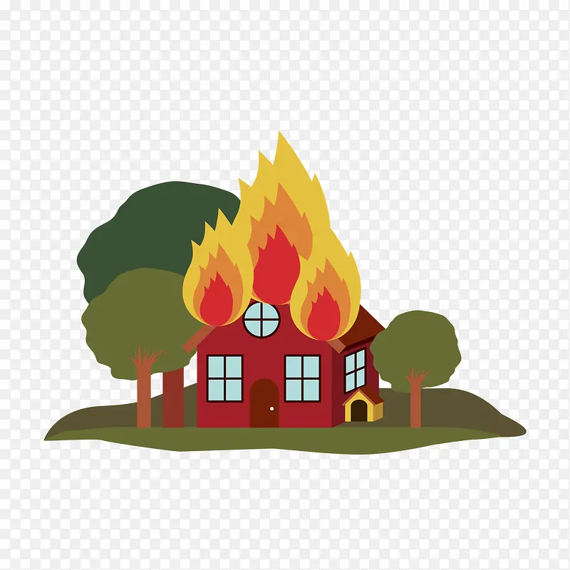 卡通自然灾害的失火房屋