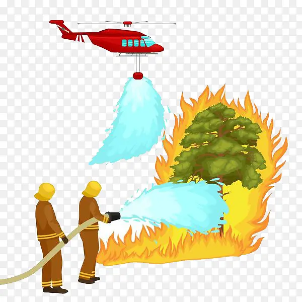 树木失火消防员救火