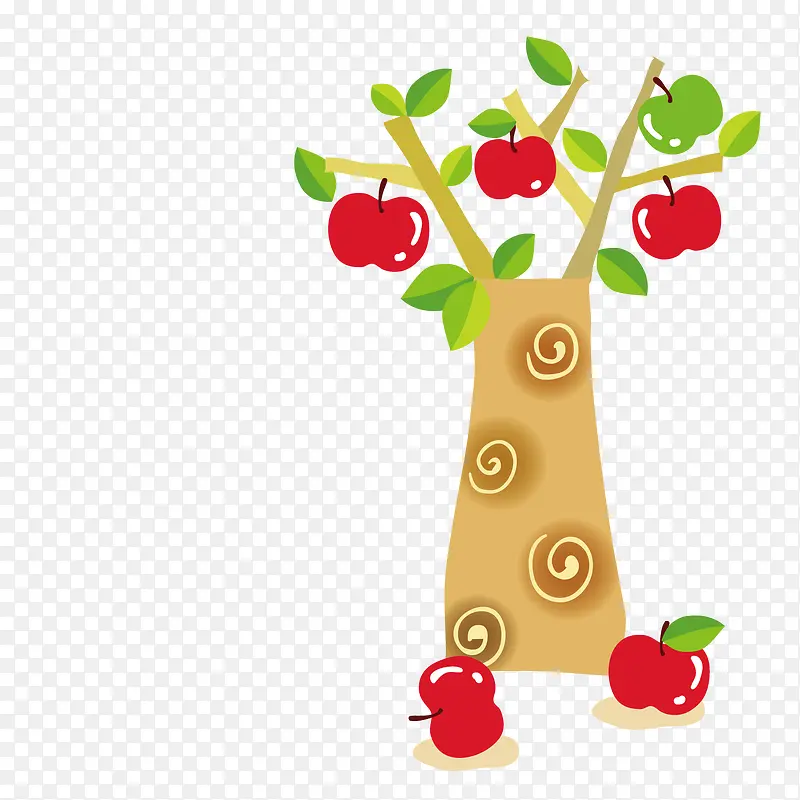 红色卡通苹果树