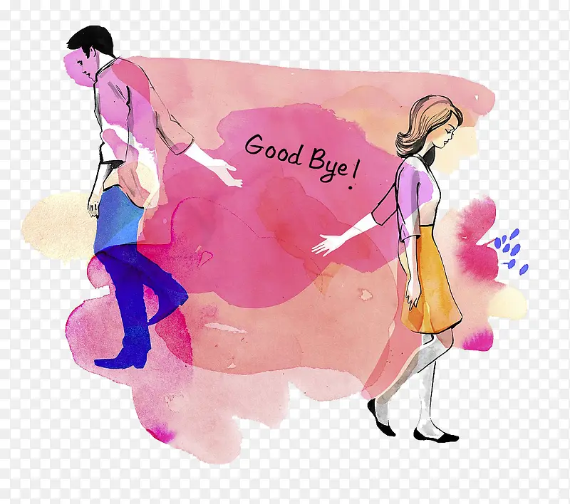 水彩插图分手goodbyePNG图片素材下载_图片编号9350441-PNG素材网