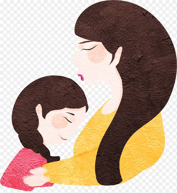 手绘人物插画母亲节妈妈亲吻女孩