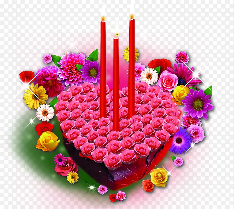 蜡烛与鲜花组成的心形图片素材