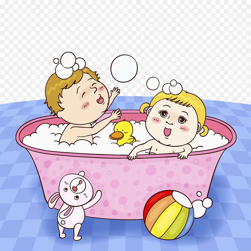 澡盆里的2个小孩