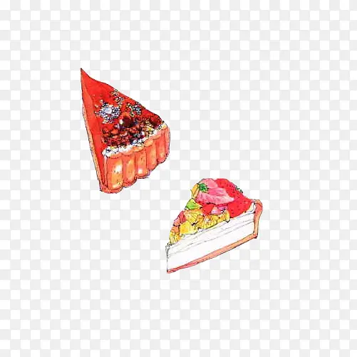 草莓奶油蛋糕手绘画素材图片