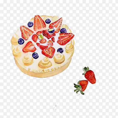 草莓奶油蛋糕手绘画素材图片