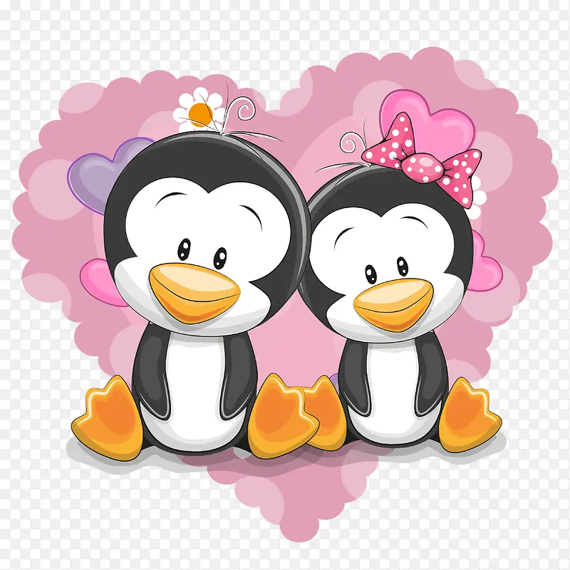 爱情心形可爱幸福的一对企鹅卡通