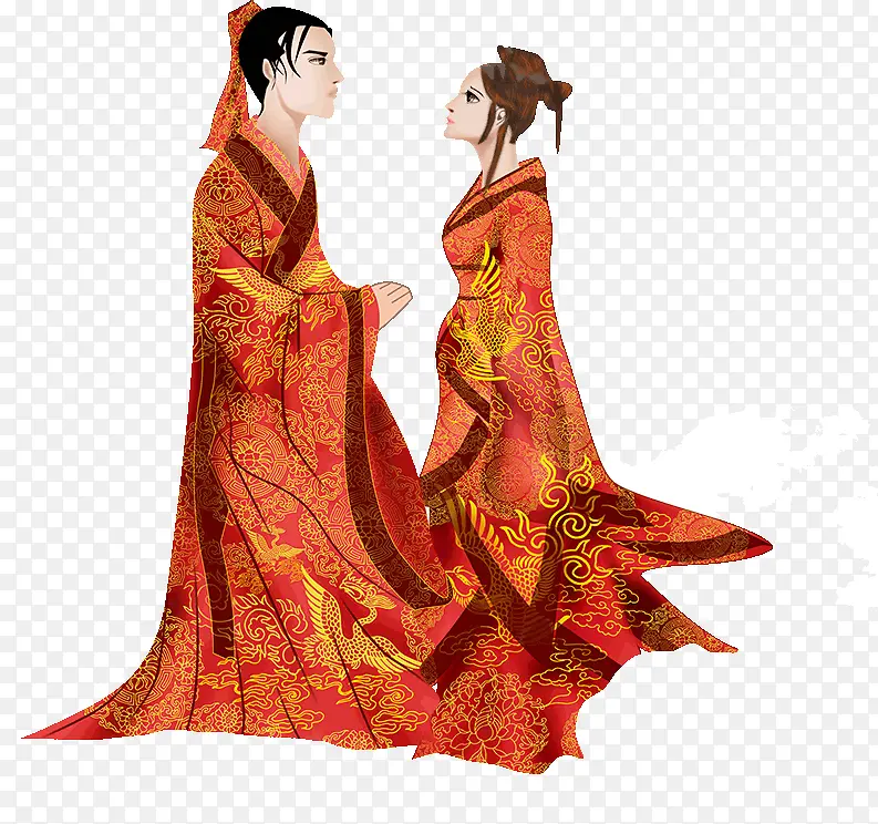 穿着喜服的情侣