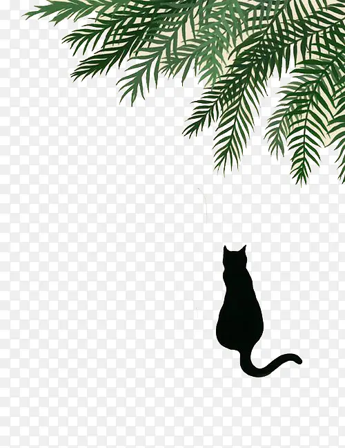 卡通黑猫和树叶