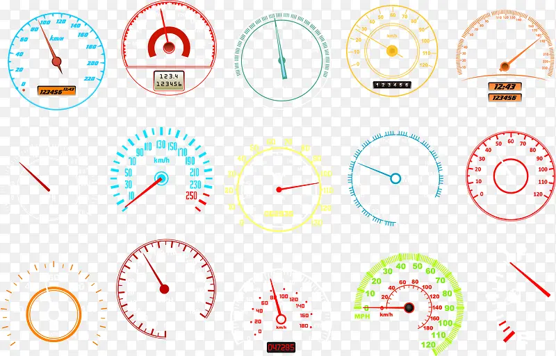 矢量各式各样的汽车仪表盘