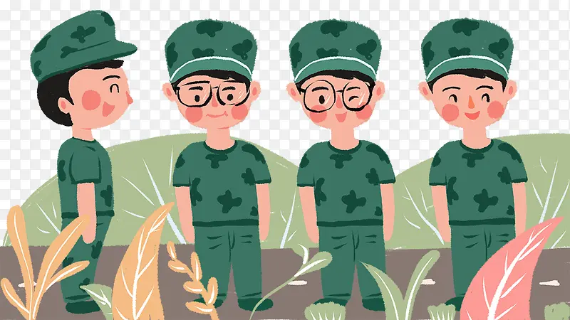 免抠卡通手绘开学季军训的学生