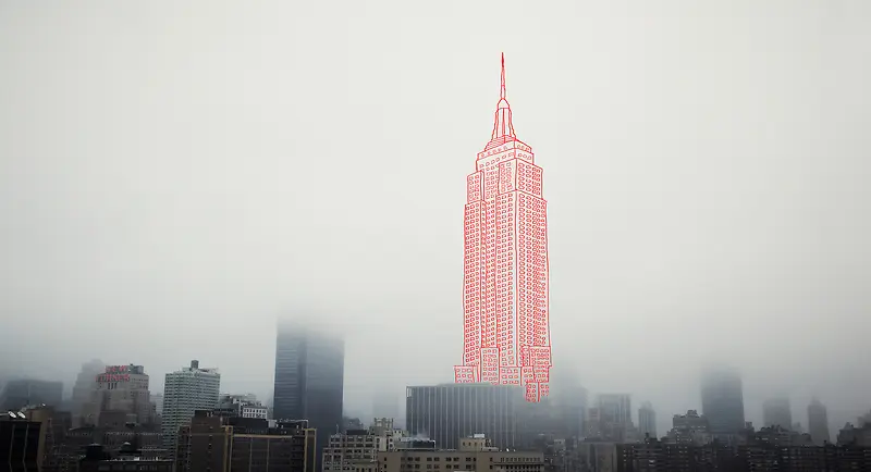 烟雾笼罩红色素描高楼