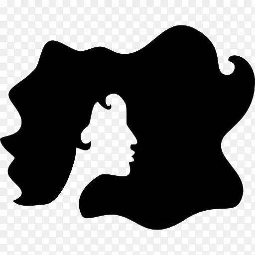 卷曲的黑色长女性头发的形状图标