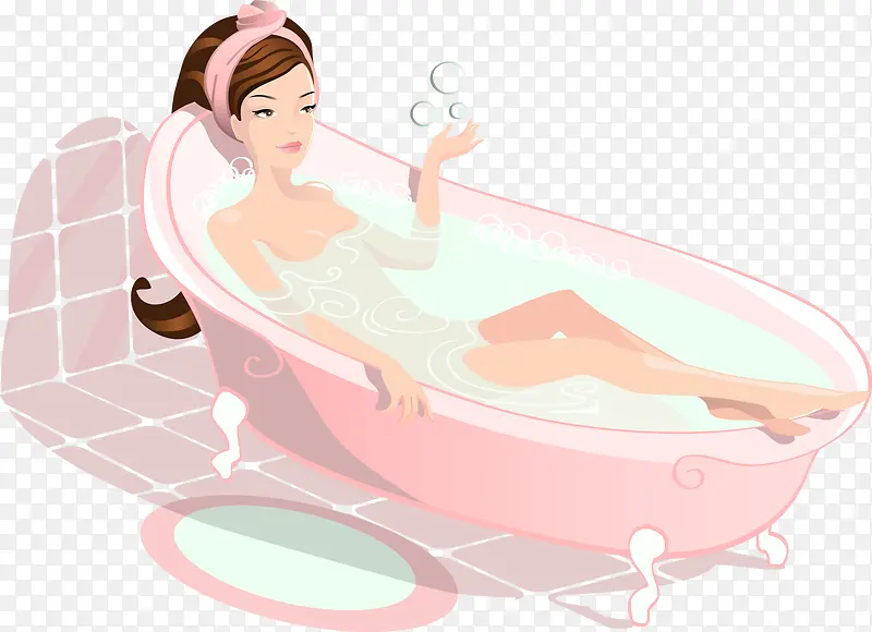 粉色系矢量女孩浴室泡澡