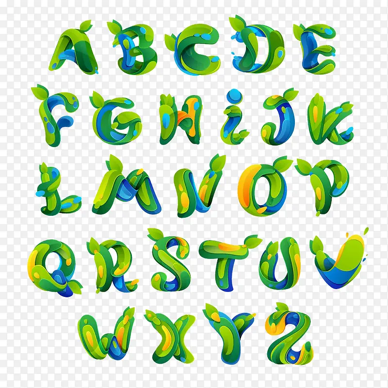 绿色可爱卡通字母字体