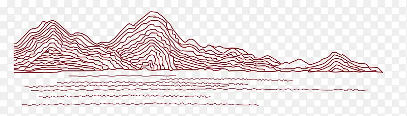 手绘红色线条山水