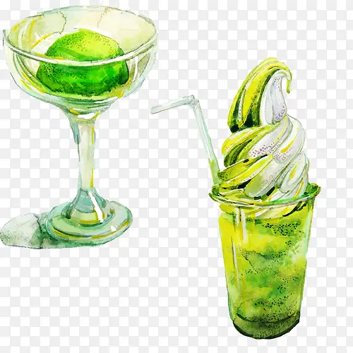 抹茶冷饮手绘画素材图片