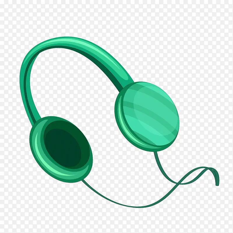 矢量卡通绿色手绘耳机