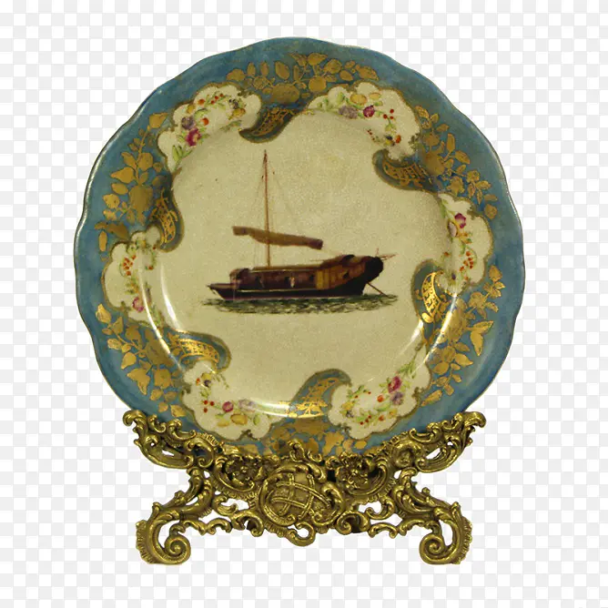 手绘帆船装饰盘子