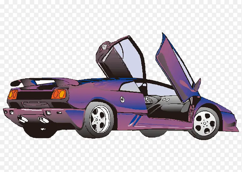 矢量卡通手绘紫色高贵跑车