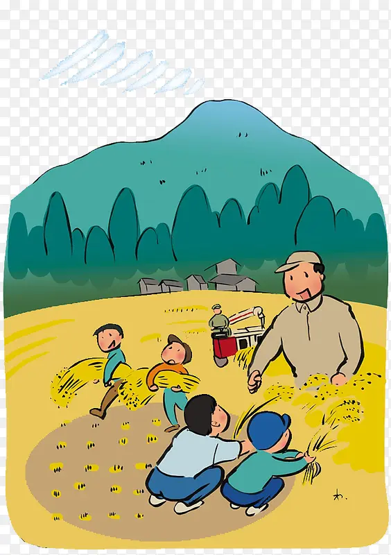 卡通插图收割麦子