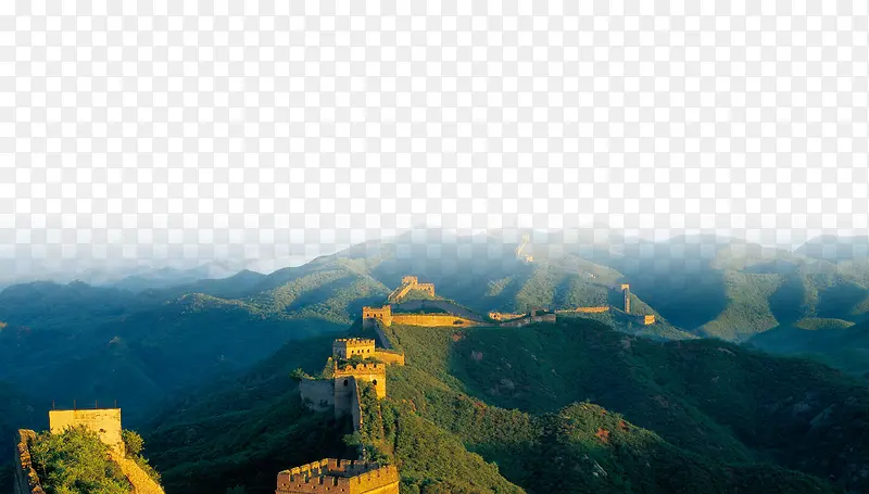 摄影清晨长城绿山
