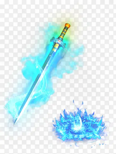 蓝色诛仙剑与特效素材免抠