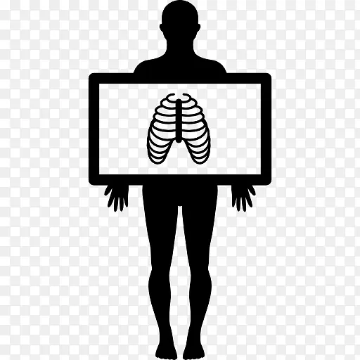 站在男性的剪影与X射线查看肺部图标