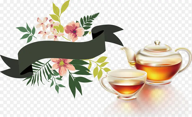 茶杯标签卡通海报促销素材