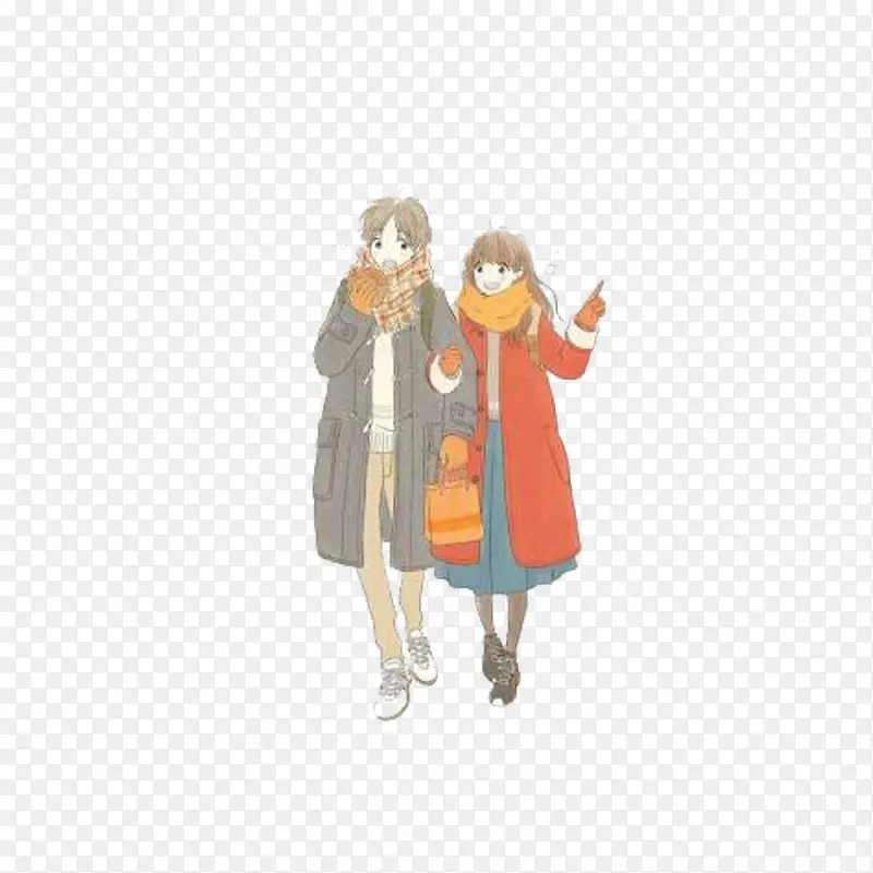 手绘插画两人同行PNG图片素材下载_图片编号9398808-PNG素材网