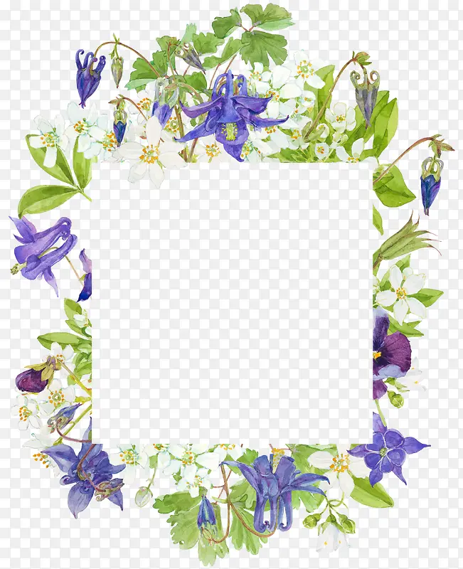 手绘紫色花草花卉花框