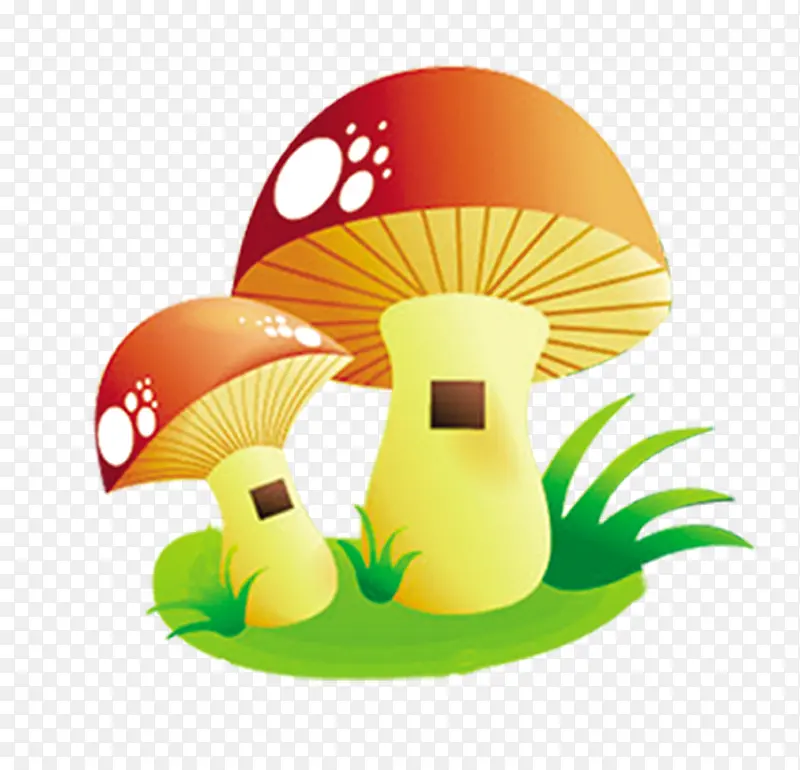 两朵卡通的蘑菇