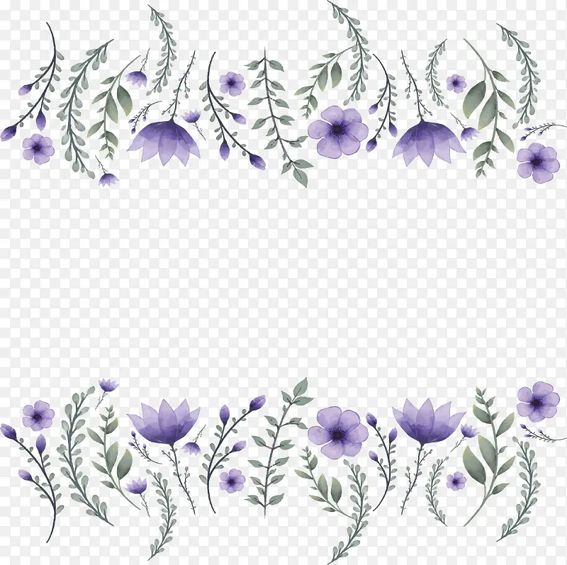 水彩紫色花藤边框