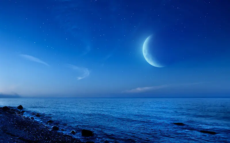 夜空下的海面月光海报背景