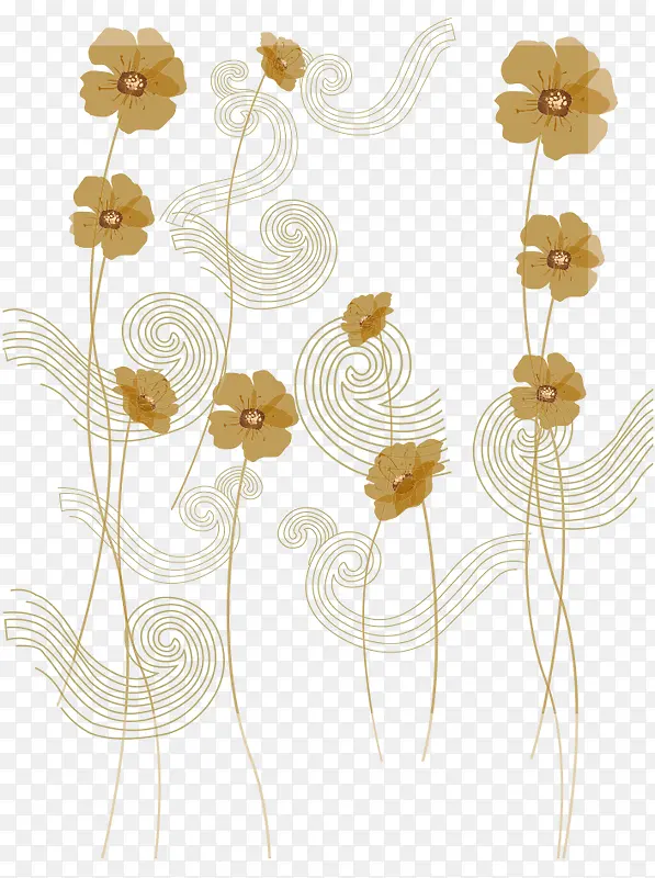 卡通手绘金色花朵曲线装饰